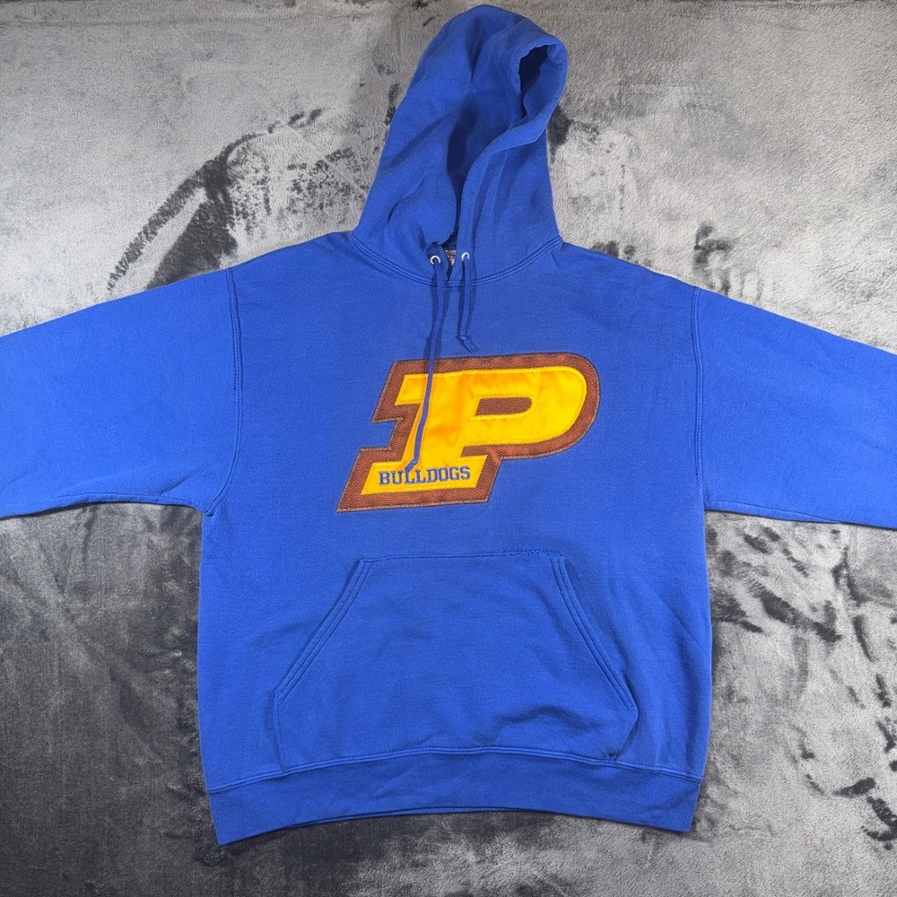 Vintage Jerzees NuBlend Blue P Bulldogs Applique Hoodie Sweatshirt Large - Picture 2 of 13